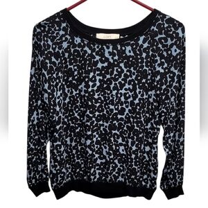 LOFT petites Blue and Black Leopard Long Sleeve Top Small
